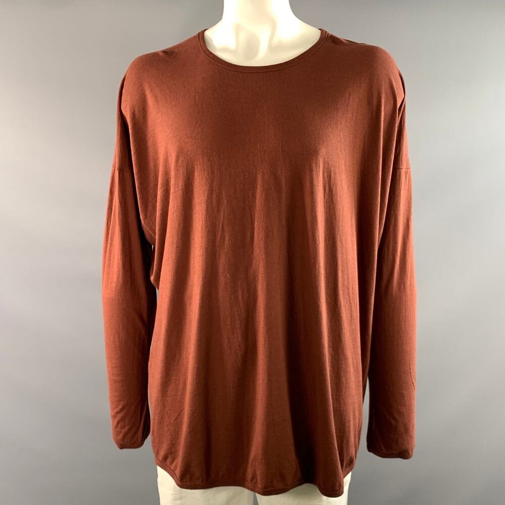 JAN JAN ESSCHE VAN Size L Burgundy Solid Cotton Cashmere Long Sleeve Shirt